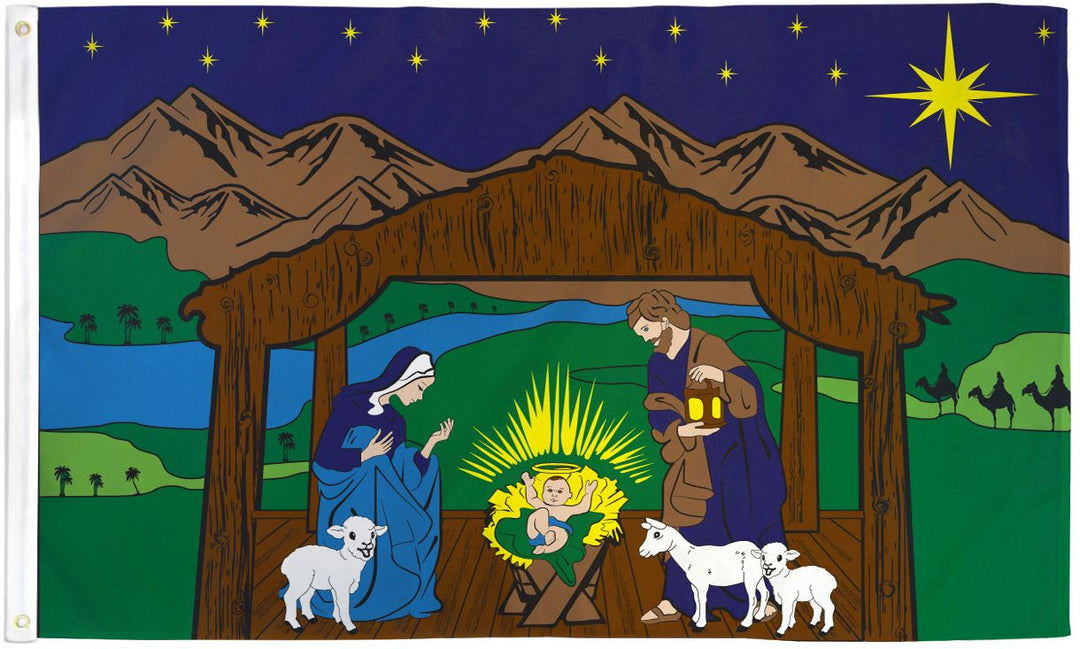 Christmas - Nativity Scene Flag - 3x5 Poly-Star
