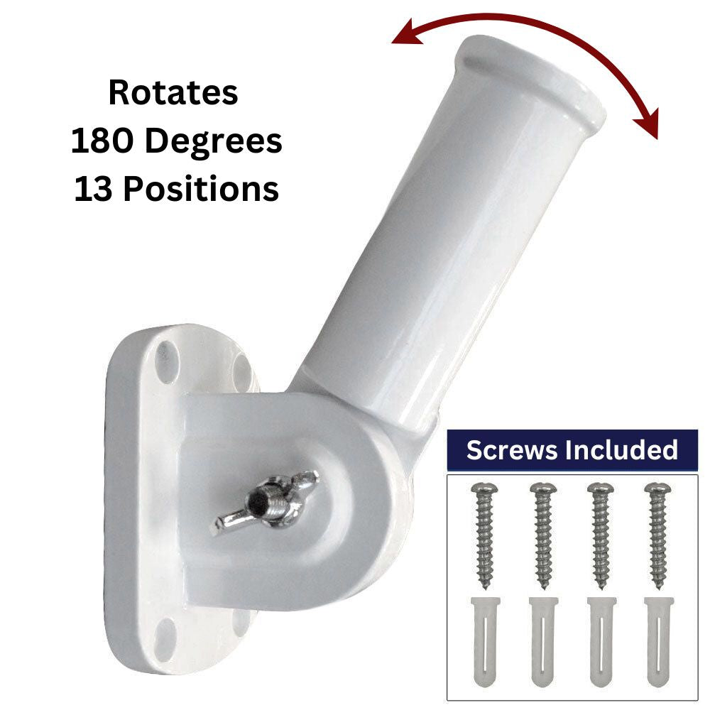 Deluxe WHITE Aluminum 13-Position Flagpole No Rust Bracket (1 Inch Diameter)