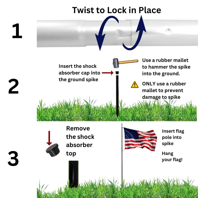 3 EASY STEPS TO INSTALL WHITE 10 FT IN-GROUND NO-RUST FLAGPOLE