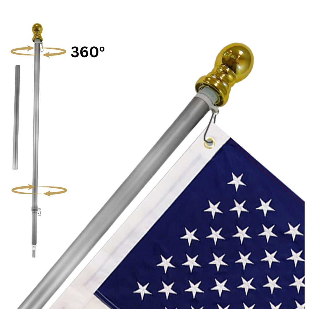 Deluxe 6 ft. No Rust Wall Mount No Tangle Spinning Flagpole - Silver