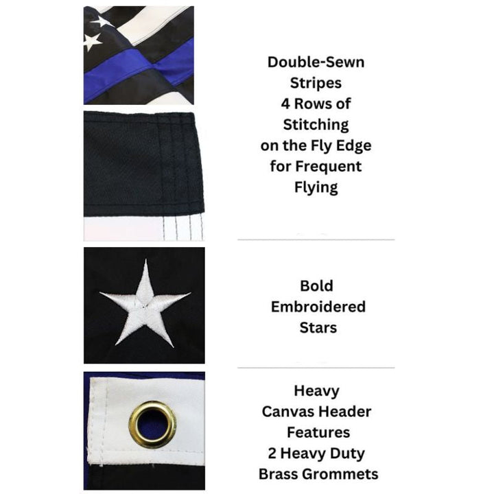 Dura-Star Thin Blue Line Embroidered American Flag Features