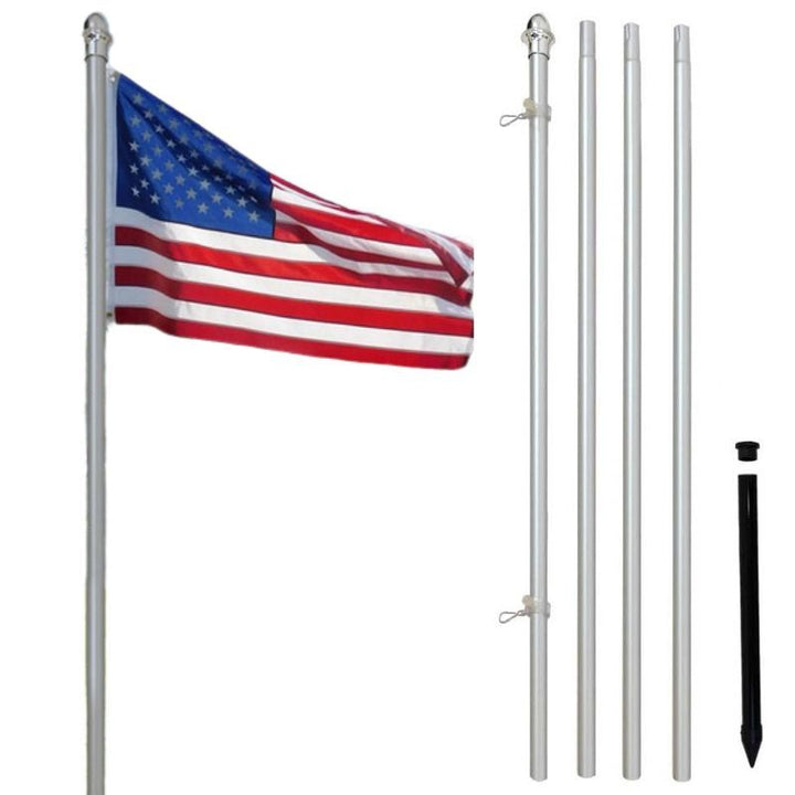 13 ft Silver In-Ground Aluminum Flagpole with Ground Spike