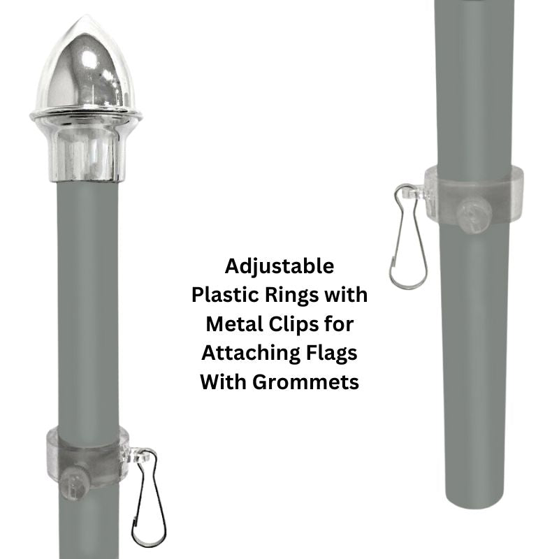 Adjustabe Clips for Different Size Flags 13 Ft In-Ground Flagpole