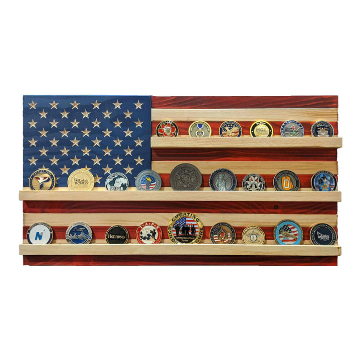 Flags of Valor Challenge Coin Holder Wood American Flag