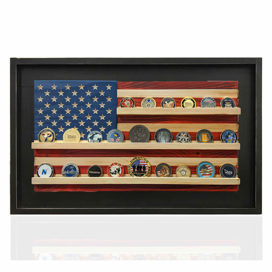 Flags of Valor Challenge Coin Holder Wood American Flag