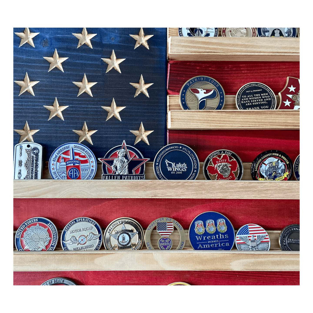 Flags of Valor Challenge Coin Holder Wood American Flag