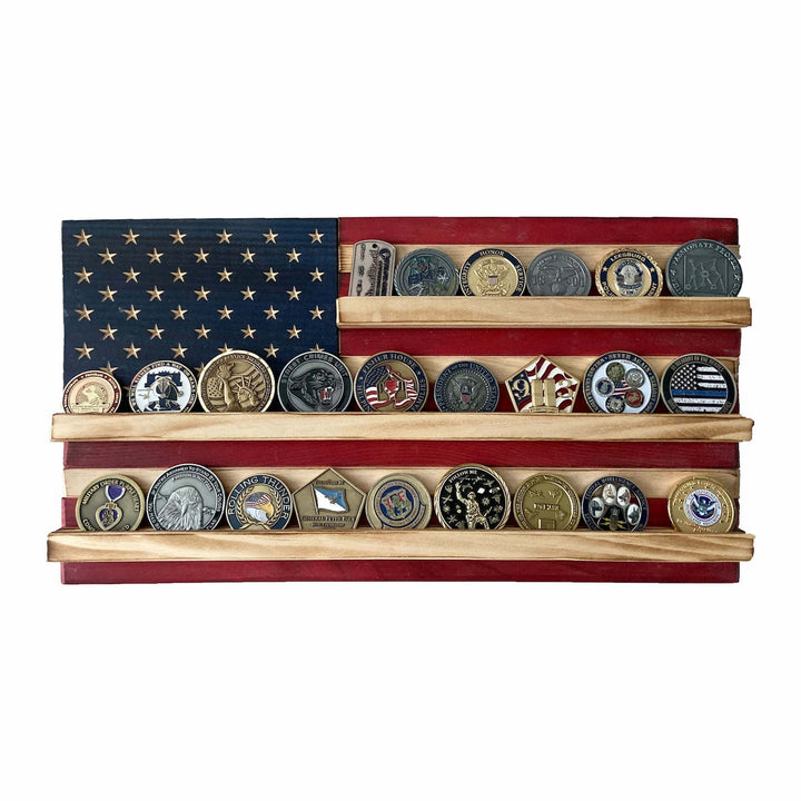 Flags of Valor Challenge Coin Holder Wood American Flag