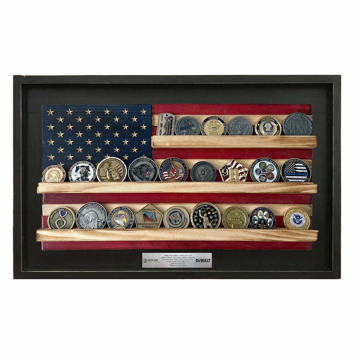 Flags of Valor Challenge Coin Holder Wood American Flag