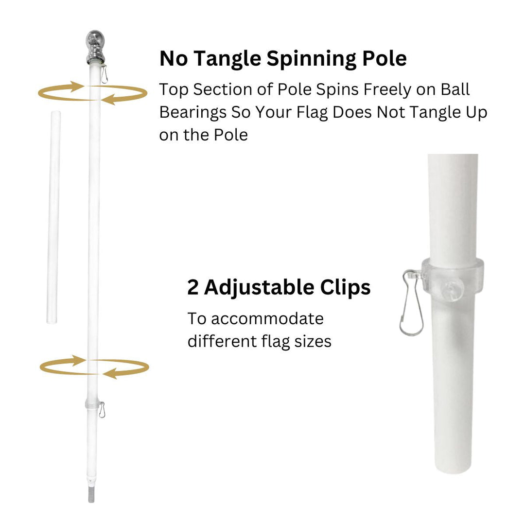 Optional White No Tangle Spinning Flagpole Features