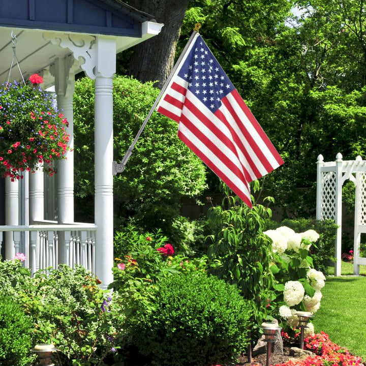 3x5 Embroidered American Flag and Wall Mount Flagpole and Bracket Kit